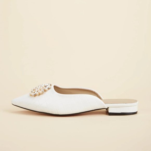 NEW Crocodile Pattern Flat Mules with Rhinestone & Faux Pearl, Sz EU 38( US 7.5) - Picture 14 of 14